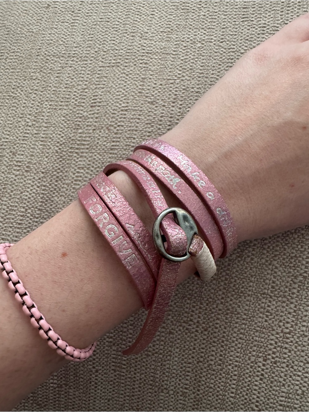 Pink Wrap Bracelet with Inspirational Text - Women Jewelry